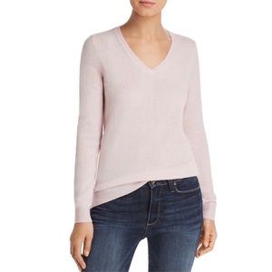 NWT C by Bloomingdale’s 100% Cashmere V-Neck Sweater in Petal Pink